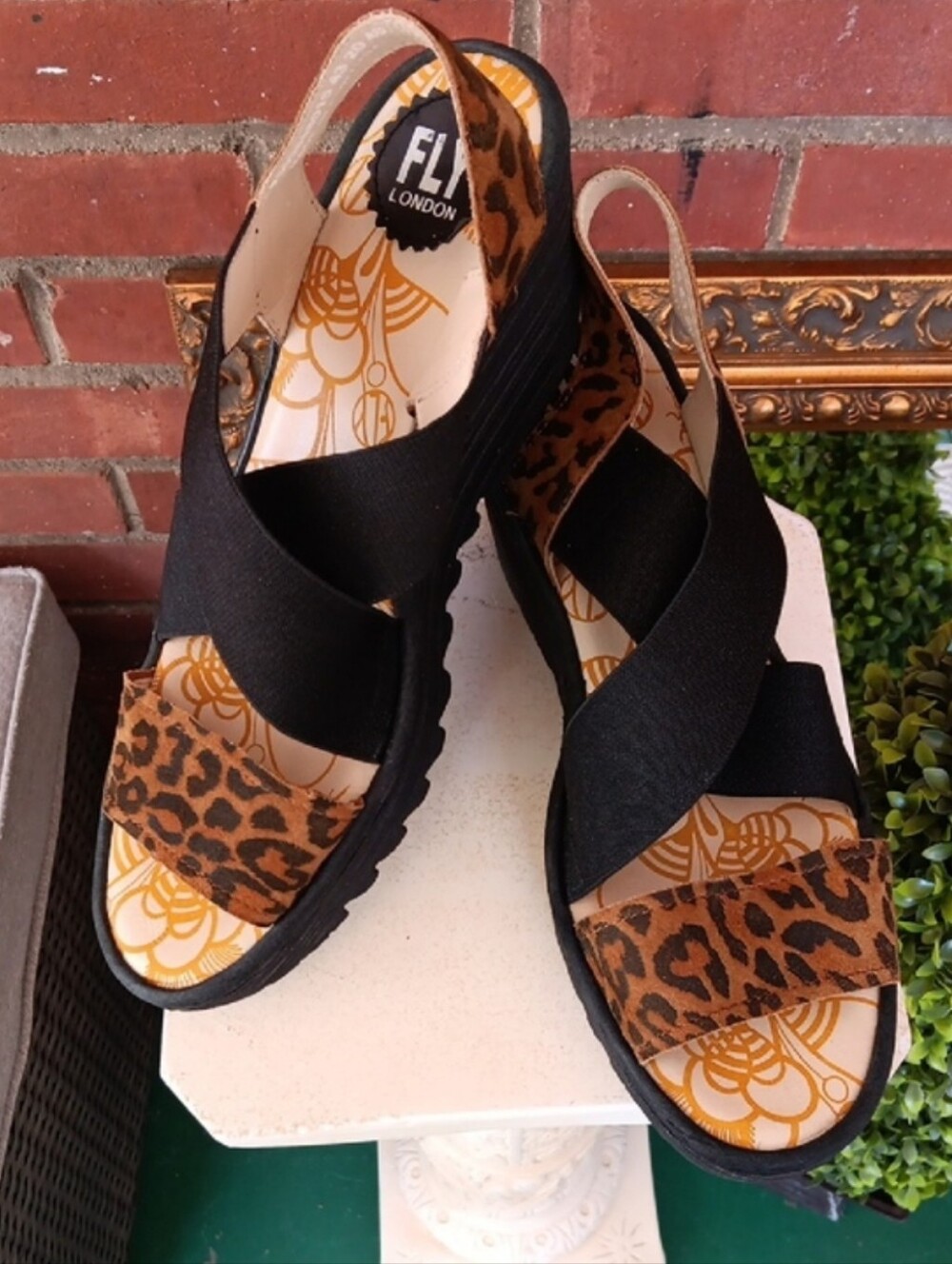 Fly LondonYaji Cheetah  Wedge Sandals Size 40(US 9.5)